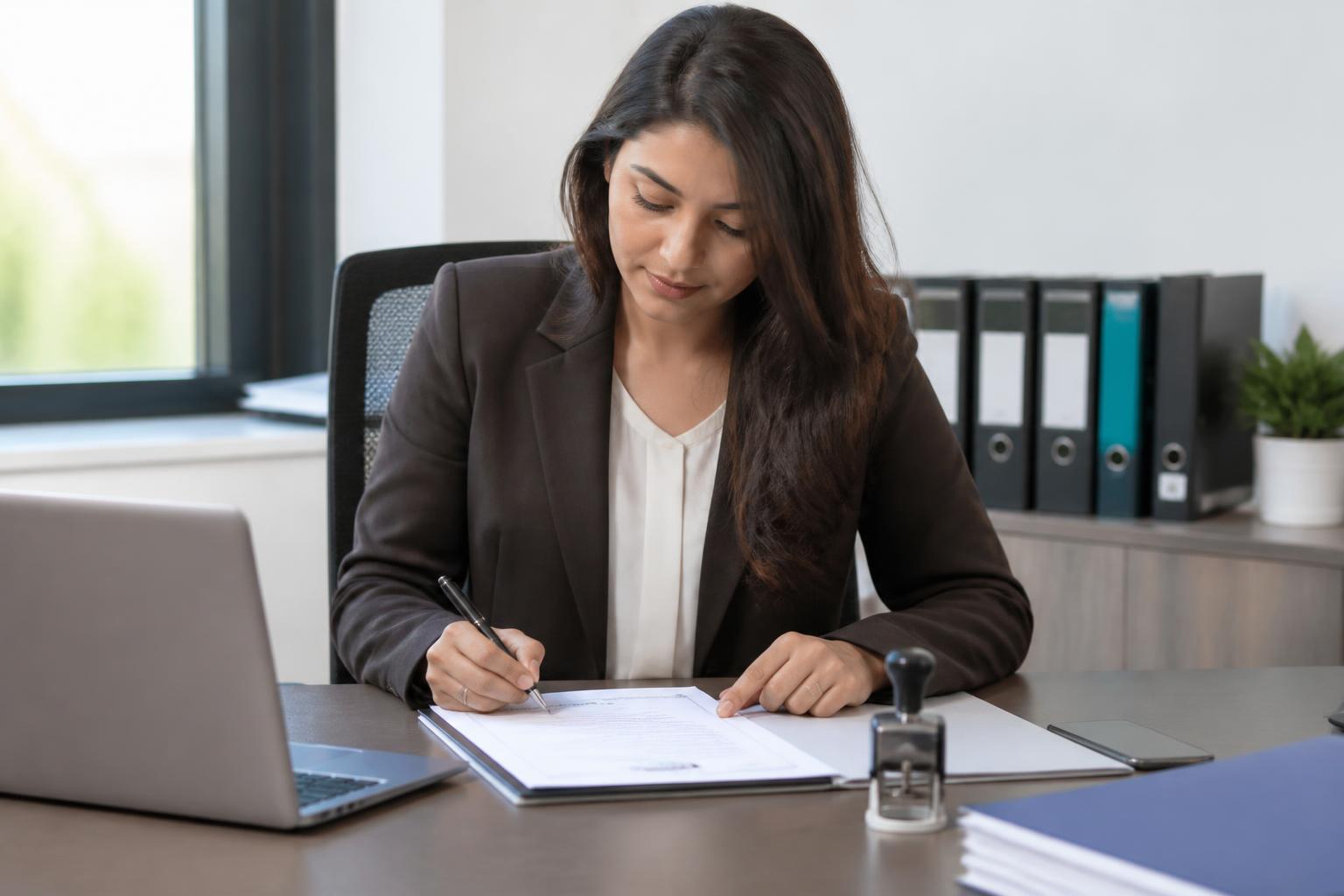 บริการกฎหมายและรับรองเอกสาร — HR manager signing a work experience certificate on company letterhead