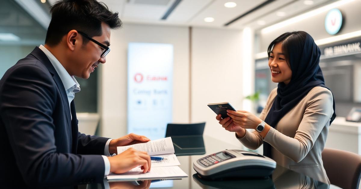 Bank officer assisting a foreign client opening a corporate account at the branch counter