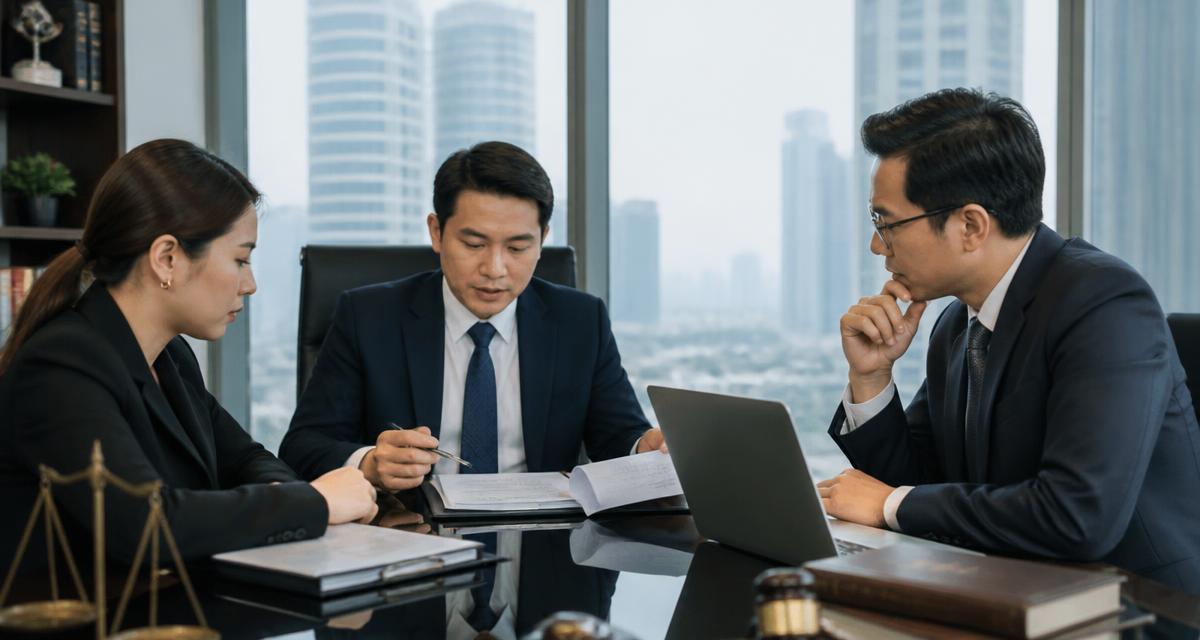 ทีมที่ปรึกษากฎหมายธุรกิจประชุมตรวจสัญญาในสำนักงานย่านใจกลางกรุงเทพฯ